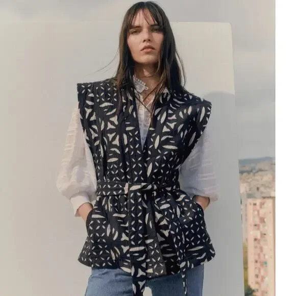 MANGO Embroidered Gilet Vest Womens S Lagenlook Handmade Layer Scandi Girl NEW - Picture 3 of 16